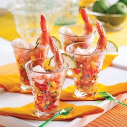 Verrine gambas chorizo & tartare de tomates